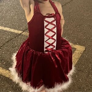 Red Velvet Kids Dance Costume with White Accents